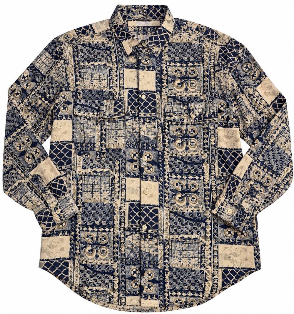 Goouch Men’s Vintage 100% Silk Abstract Geometric Long Sleeve Shirt Size Medium
